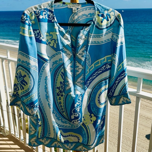 Coldwater Creek Tops - Coldwater Creek Silk Blue White Patterned Tunic